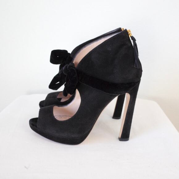 Miu Miu Black Suede Sandals Heels with Velvet Bow 38 - Picture 3 of 9